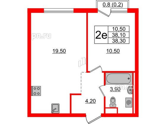 Квартира в ЖК Кудровский парк, 1 комнатная, 38.3 м², 12 этаж