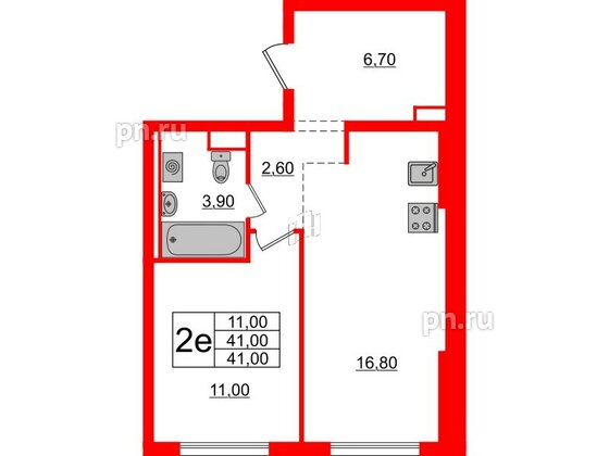 Квартира в ЖК Кудровский парк, 1 комнатная, 41 м², 11 этаж