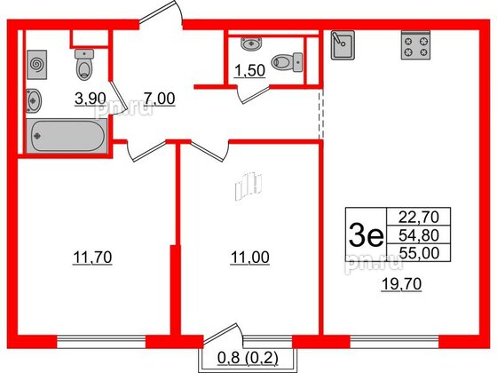 Квартира в ЖК Кудровский парк, 2 комнатная, 55 м², 2 этаж