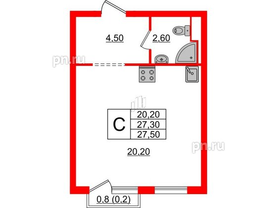 Квартира в ЖК Кудровский парк, студия, 27.5 м², 14 этаж