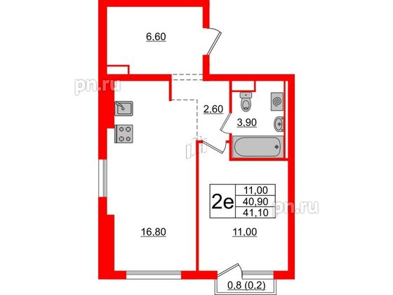 Квартира в ЖК Кудровский парк, 1 комнатная, 41.1 м², 16 этаж