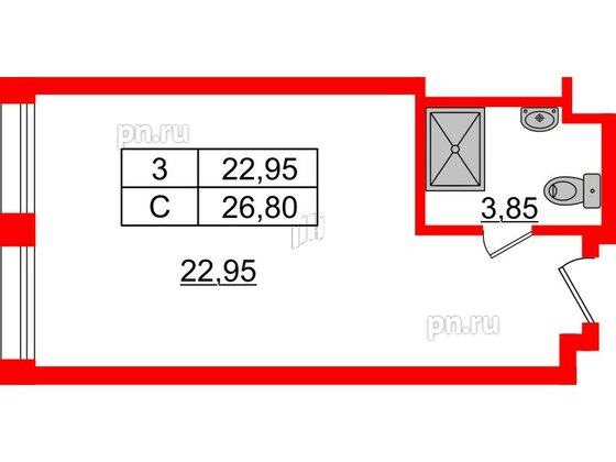 Апартаменты в ЖК Апарт-отель Well , студия, 26.97 м², 9 этаж