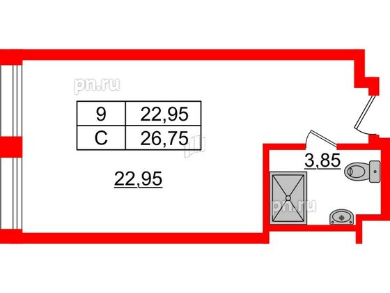 Апартаменты в ЖК Апарт-отель Well , студия, 26.93 м², 9 этаж