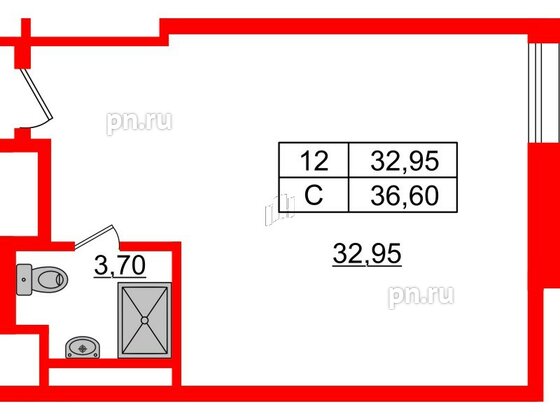 Апартаменты в ЖК Апарт-отель Well , студия, 36.89 м², 9 этаж