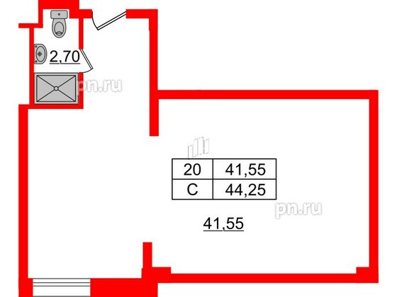 Апартаменты в ЖК Апарт-отель Well , студия, 44.85 м², 5 этаж