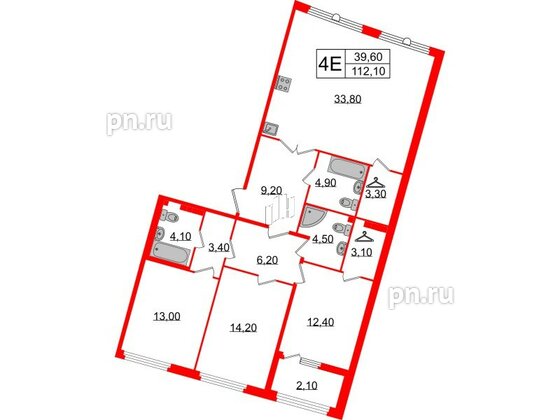 Квартира в ЖК Миръ, 3 комнатная, 111.9 м², 7 этаж