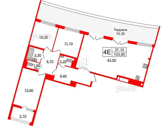 Квартира в ЖК Миръ, 3 комнатная, 103.8 м², 8 этаж