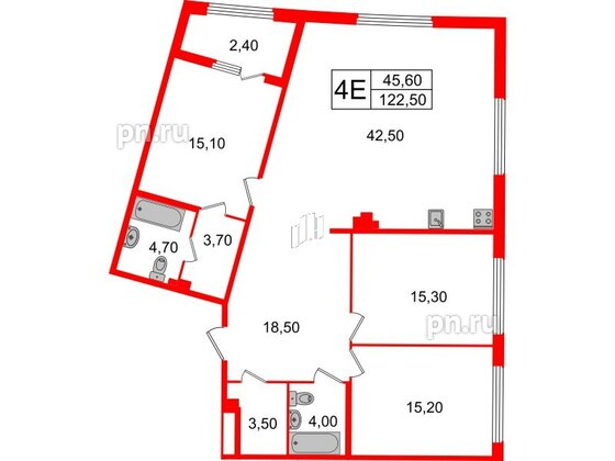 Квартира в ЖК Миръ, 3 комнатная, 122.5 м², 3 этаж