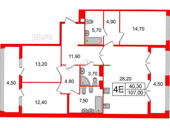 Квартира в ЖК Миръ, 3 комнатная, 107 м², 5 этаж