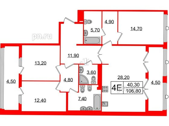 Квартира в ЖК Миръ, 3 комнатная, 106.8 м², 7 этаж