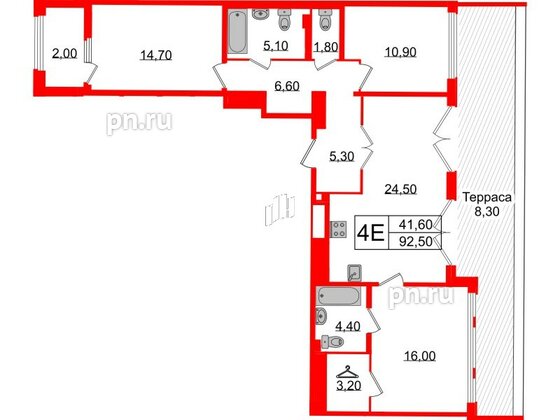 Квартира в ЖК Миръ, 3 комнатная, 92.5 м², 8 этаж