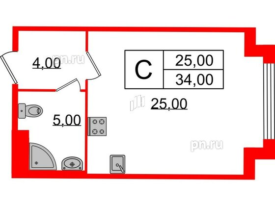 Квартира в ЖК Миръ, студия, 34 м², 4 этаж