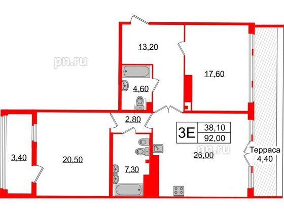 Квартира в ЖК Миръ, 2 комнатная, 92 м², 8 этаж