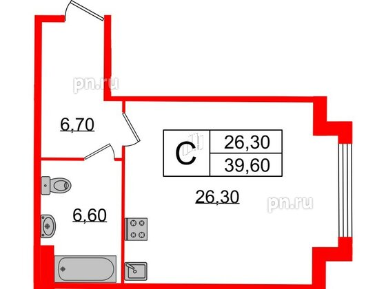 Квартира в ЖК Миръ, студия, 39.6 м², 4 этаж