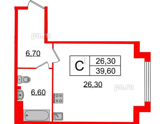 Квартира в ЖК Миръ, студия, 39.6 м², 5 этаж