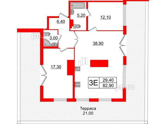 Квартира в ЖК Миръ, 2 комнатная, 82.9 м², 8 этаж