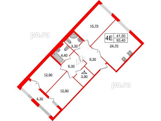 Квартира в ЖК Миръ, 3 комнатная, 93.4 м², 5 этаж