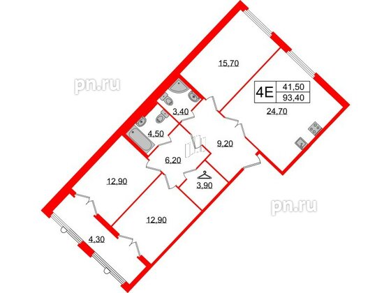 Квартира в ЖК Миръ, 3 комнатная, 93.4 м², 7 этаж