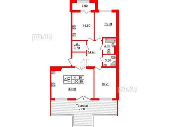 Квартира в ЖК Миръ, 3 комнатная, 100.8 м², 8 этаж