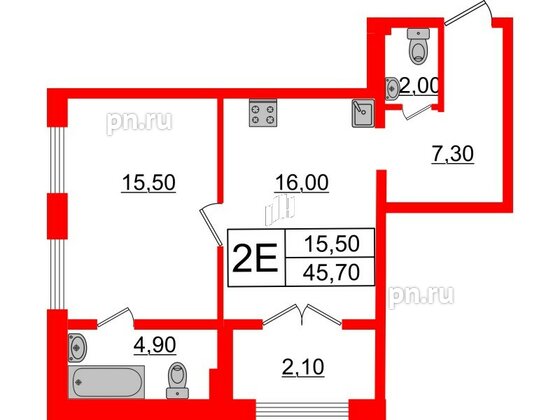 Квартира в ЖК Миръ, 1 комнатная, 45.7 м², 5 этаж