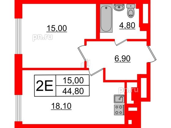 Квартира в ЖК Миръ, 1 комнатная, 44.8 м², 4 этаж