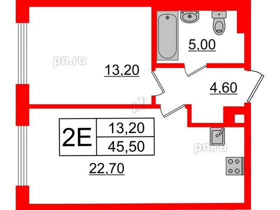 Квартира в ЖК Миръ, 1 комнатная, 45.5 м², 4 этаж