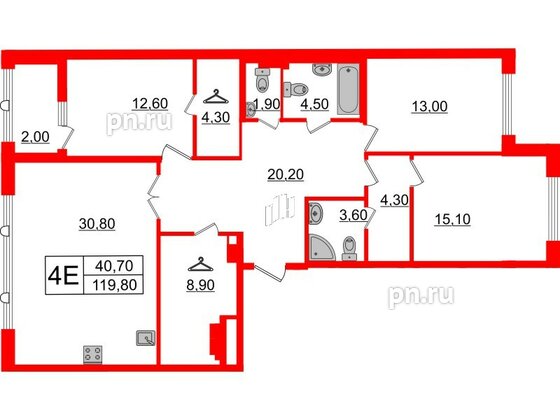 Квартира в ЖК Миръ, 3 комнатная, 119.8 м², 6 этаж