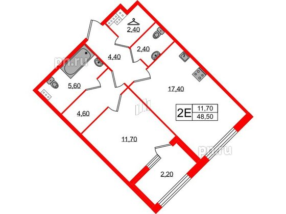 Квартира в ЖК Миръ, 1 комнатная, 48.5 м², 4 этаж