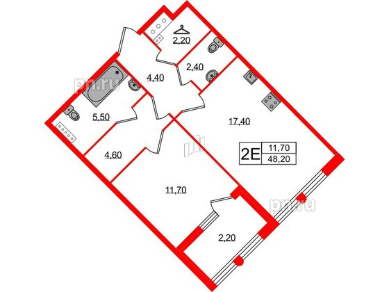 Квартира в ЖК Миръ, 1 комнатная, 48.2 м², 6 этаж