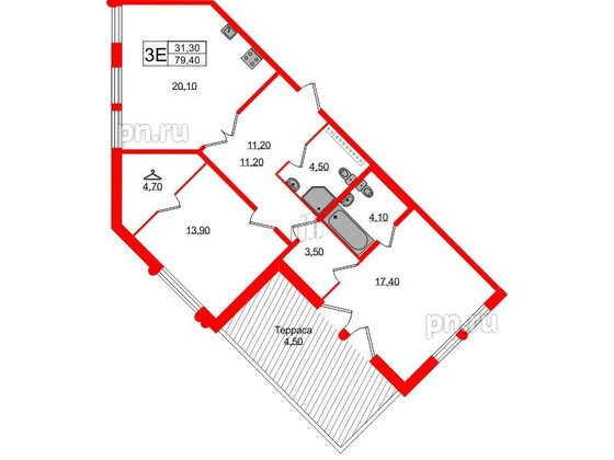 Квартира в ЖК Миръ, 2 комнатная, 79.4 м², 6 этаж