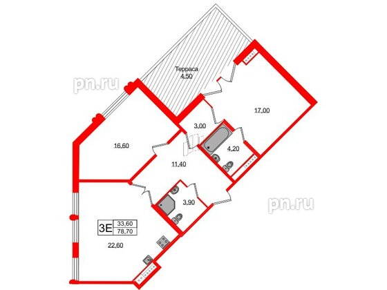 Квартира в ЖК Миръ, 2 комнатная, 79.8 м², 6 этаж