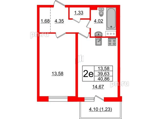 Квартира в ЖК Астрид, 1 комнатная, 40.86 м², 7 этаж