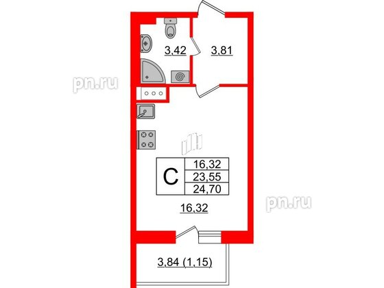 Квартира в ЖК Астрид, студия, 24.7 м², 3 этаж