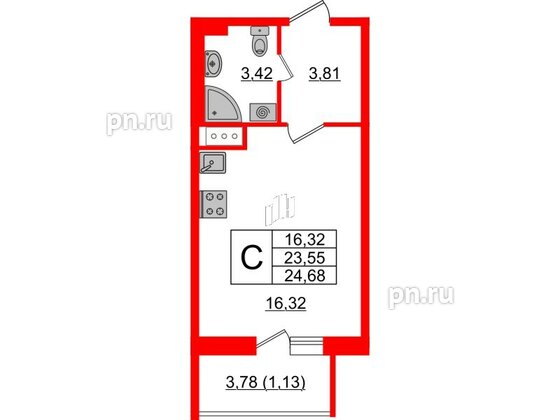 Квартира в ЖК Астрид, студия, 24.68 м², 4 этаж