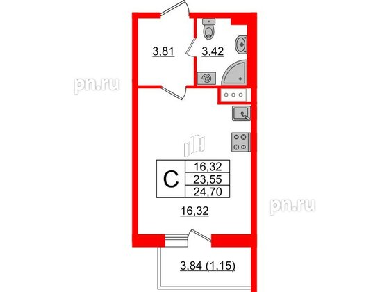 Квартира в ЖК Астрид, студия, 24.7 м², 3 этаж