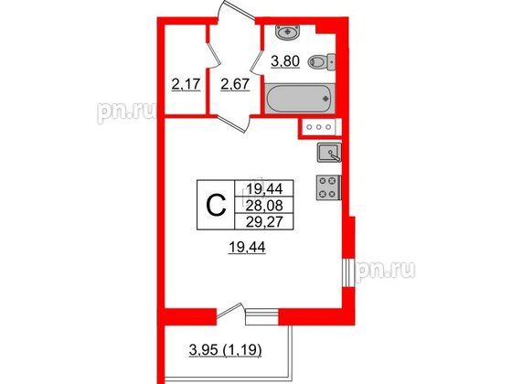 Квартира в ЖК Астрид, студия, 29.27 м², 3 этаж