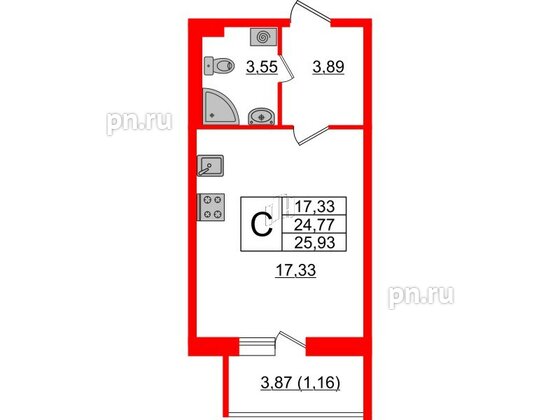 Квартира в ЖК Астрид, студия, 25.93 м², 2 этаж