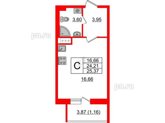 Квартира в ЖК Астрид, студия, 25.37 м², 8 этаж