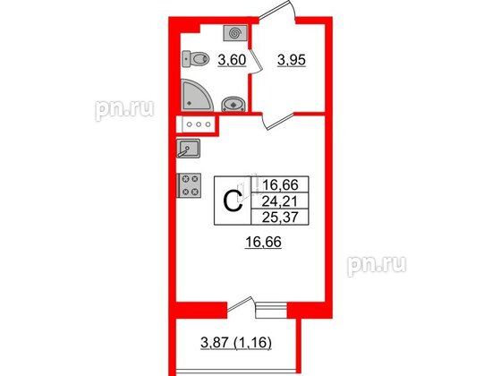 Квартира в ЖК Астрид, студия, 25.37 м², 5 этаж