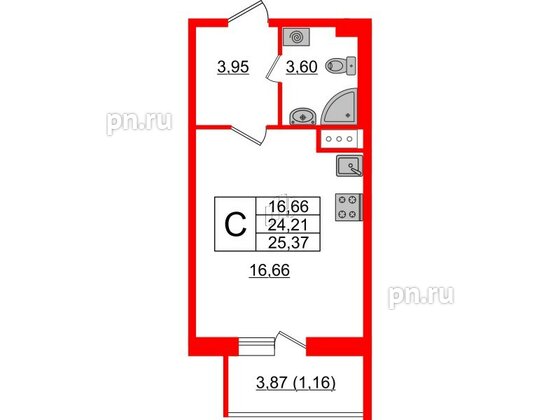 Квартира в ЖК Астрид, студия, 25.37 м², 5 этаж