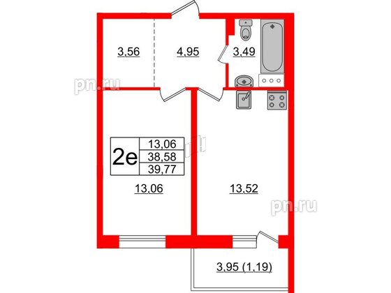 Квартира в ЖК Астрид, 1 комнатная, 39.77 м², 5 этаж