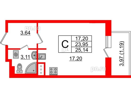 Квартира в ЖК Астрид, студия, 25.14 м², 3 этаж