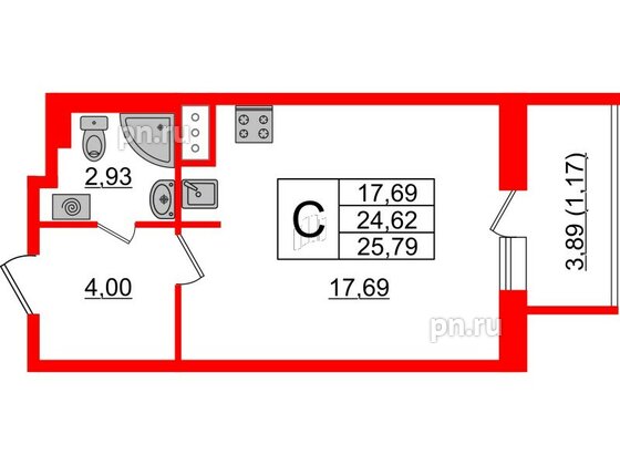 Квартира в ЖК Астрид, студия, 25.79 м², 2 этаж