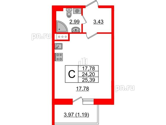 Квартира в ЖК Астрид, студия, 25.39 м², 4 этаж