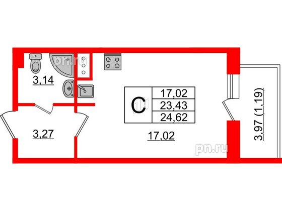 Квартира в ЖК Астрид, студия, 24.62 м², 5 этаж