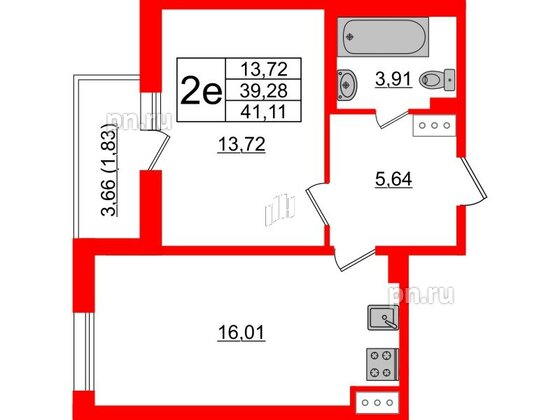 Квартира в ЖК Астрид, 1 комнатная, 41.11 м², 3 этаж