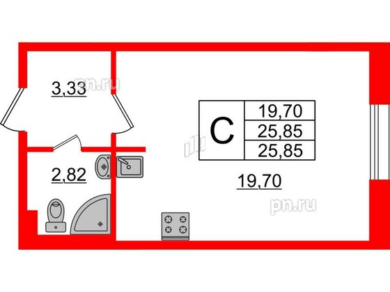 Квартира в ЖК Астрид, студия, 25.85 м², 1 этаж