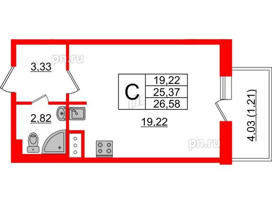 Квартира в ЖК Астрид, студия, 26.58 м², 3 этаж