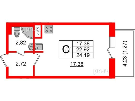 Квартира в ЖК Астрид, студия, 24.19 м², 7 этаж