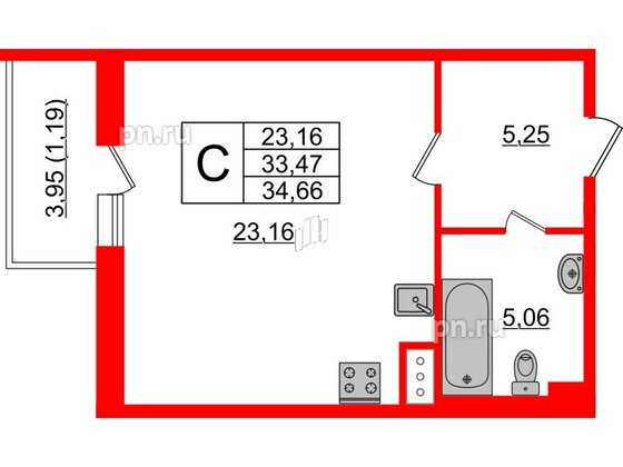 Квартира в ЖК Астрид, студия, 34.66 м², 3 этаж